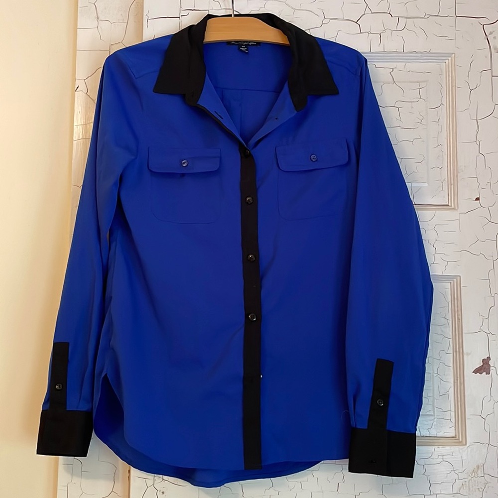 Blue and black blouse